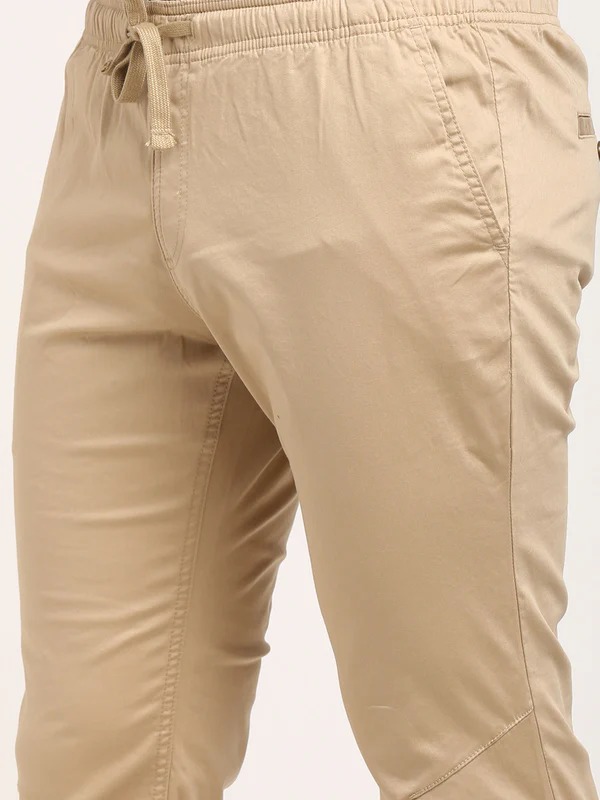 Indian Terrain Men's Comfort Fit Solid Khaki Trousers